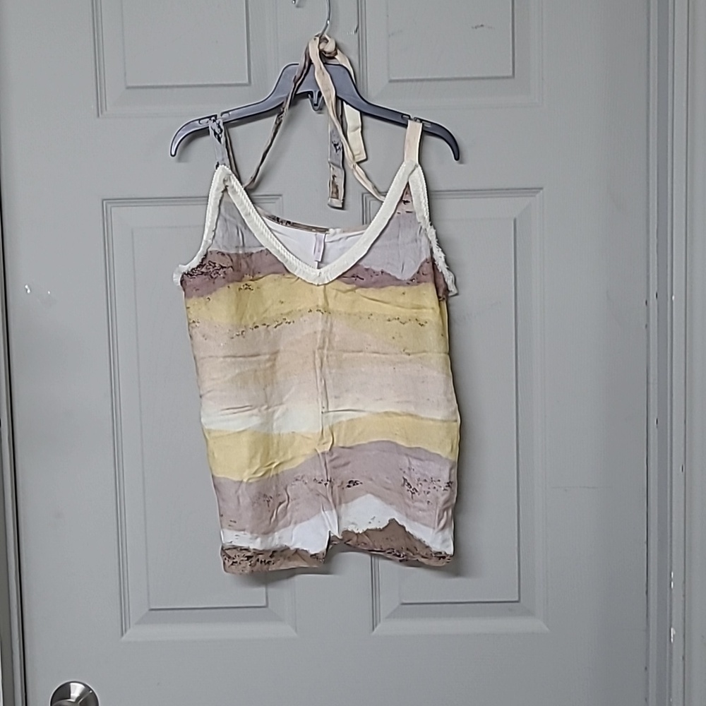 Lez a Lez Tie-back Crop Top Yellow/Tan 100% Viscose Made In Brazil Size Large